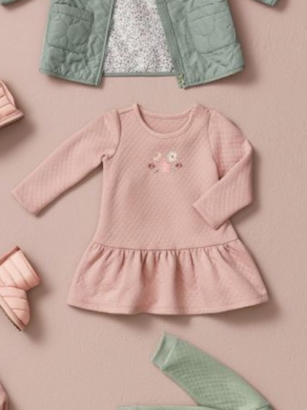 HM green quilt flower dress 2T